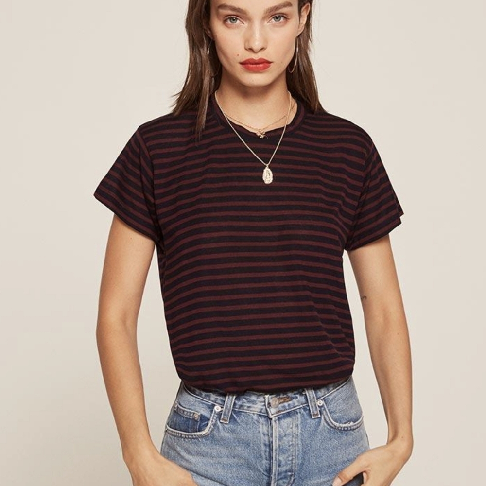 REFORMATION Plush Relaxed Crew Rugby Strip SIZE XS